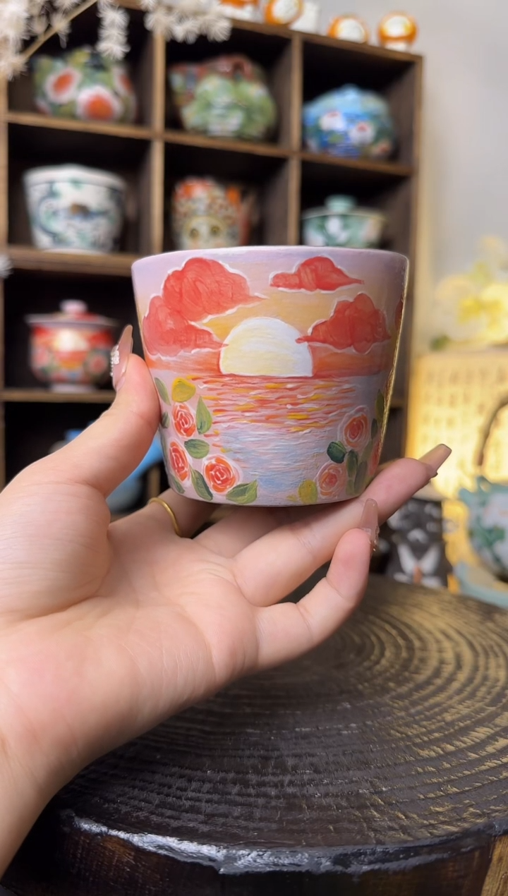 【闪购商品】石一落日玫瑰猪口杯