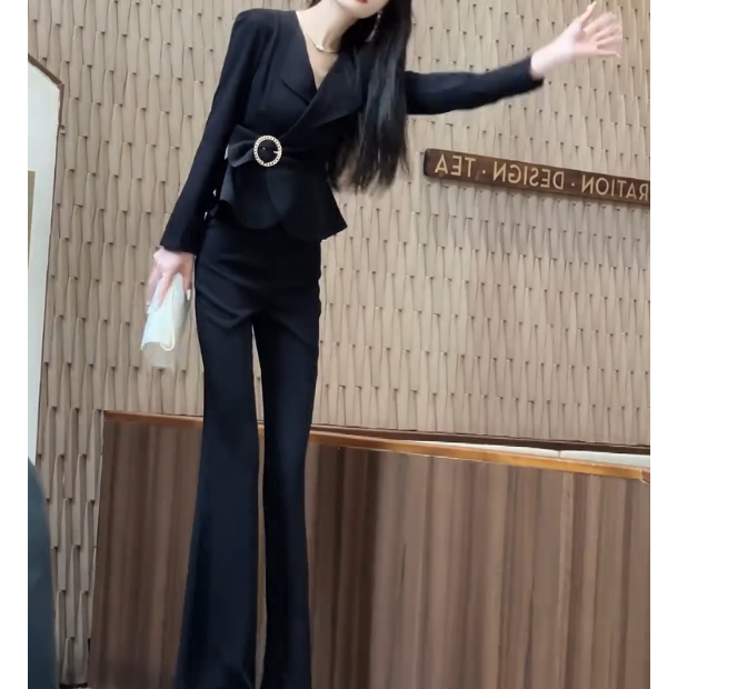 2025时尚职场轻熟风女装设计感百搭修身显瘦V领直筒套装FJ20302