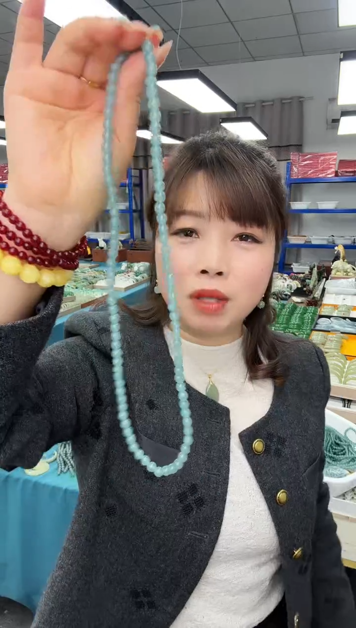 未镶嵌手链翡翠6毫米冰蓝水三圈发一条