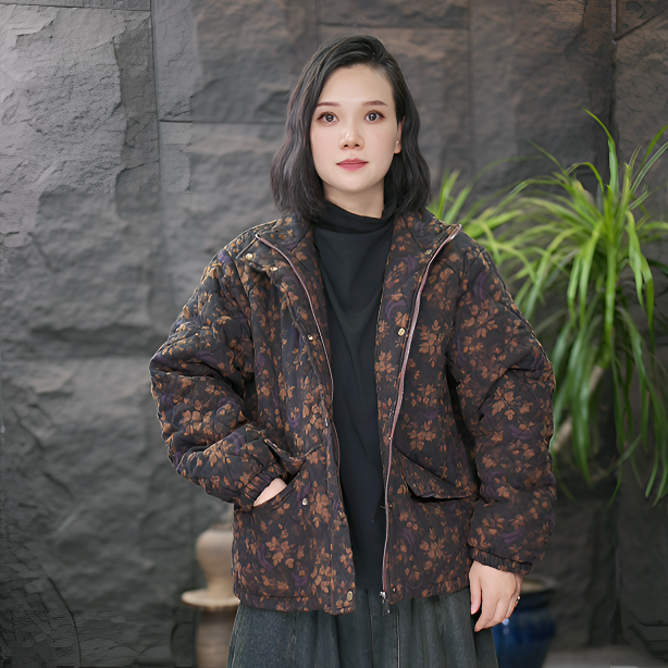 【立领棉袄】FF秋冬新款保暖女士短外套印花立领加厚冬季宽松百搭