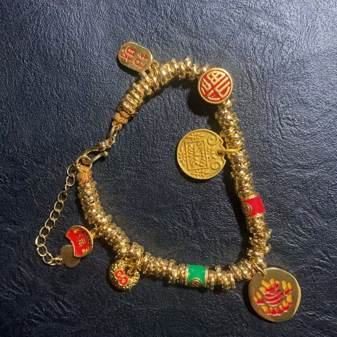 手工黄金招米手链0043