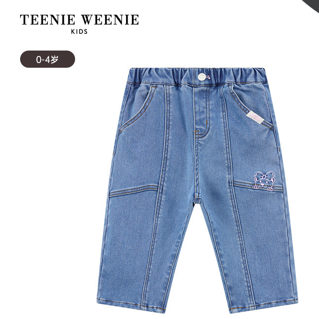 TeenieWeenieKids小熊童装新款秋冬Q暖绒拼接牛仔裤T0TJ254T84A