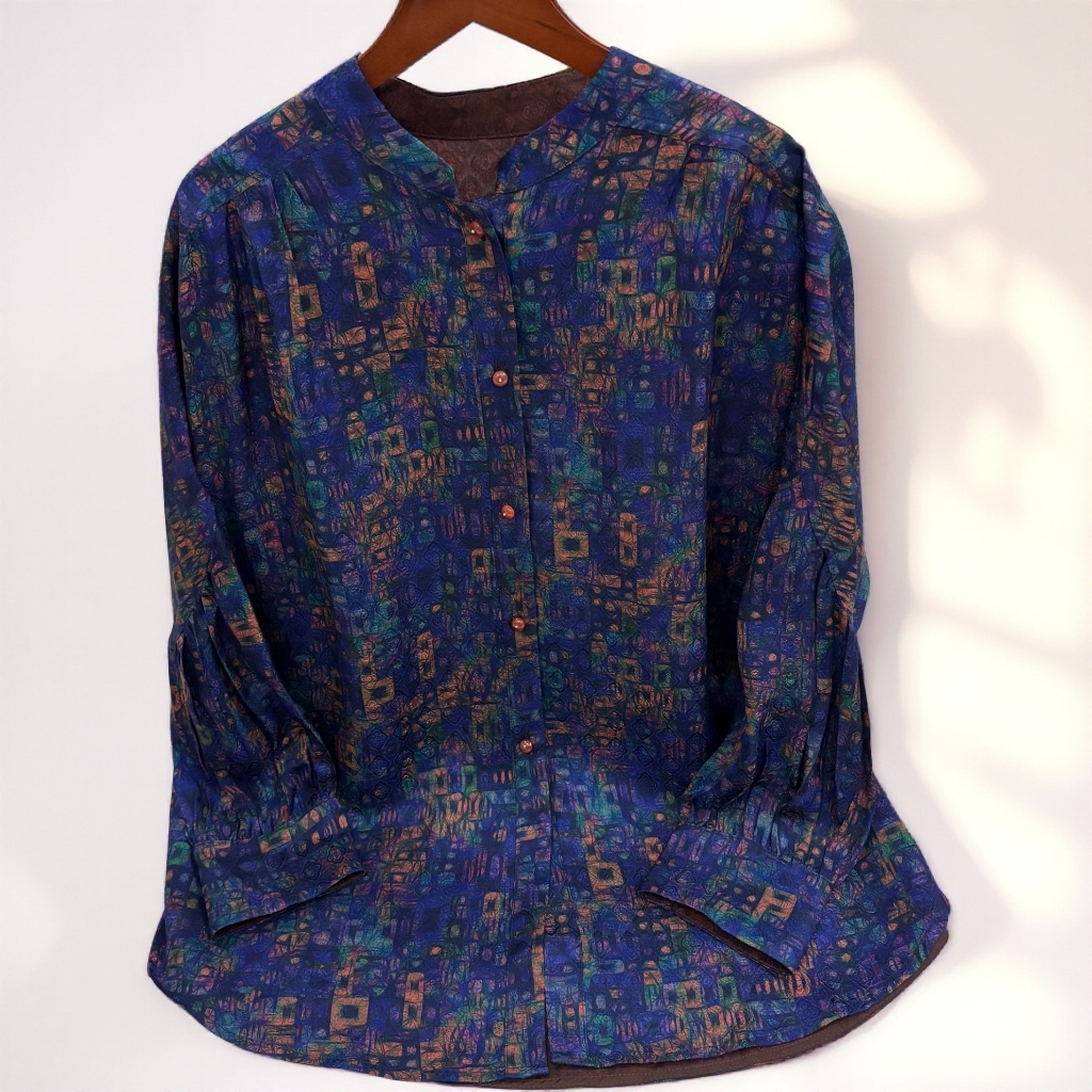 845【云锦坊】新款气质长袖网红时尚中式蓝水墨良纱轻奢太太服外套