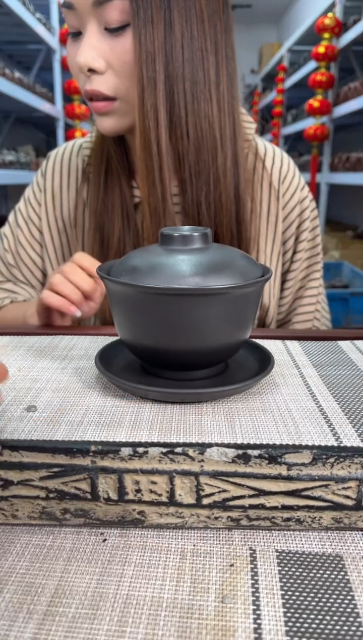 茶杯紫砂石黄光素盖碗泡沫装
