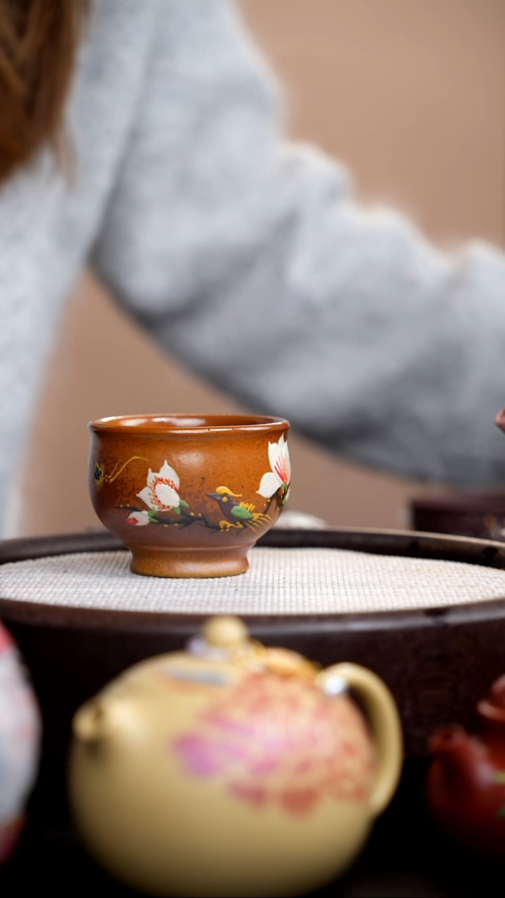 茶壶紫砂柴烧大缸杯泥绘花鸟