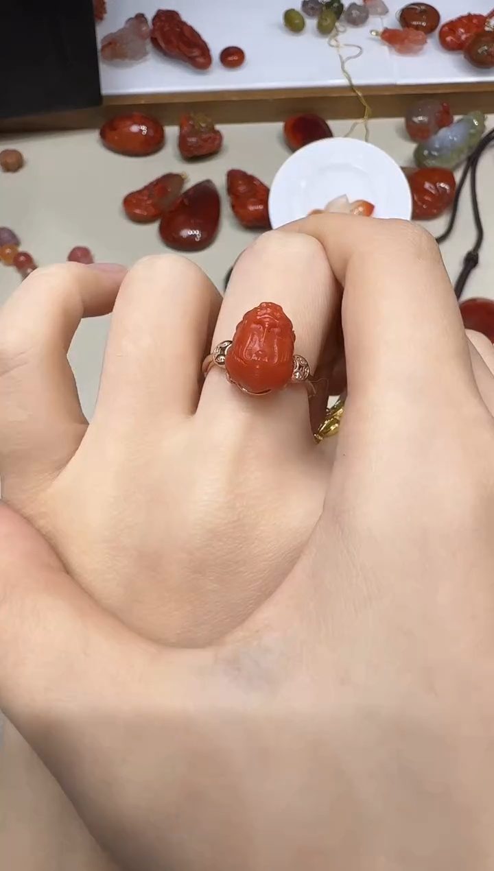 银S925镶嵌戒指南红玛瑙X1121-466-408