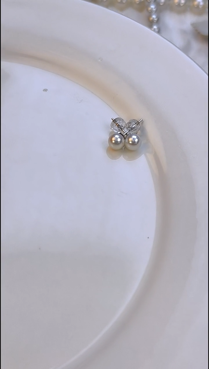 银S925镶嵌耳钉淡水珍珠5-6
