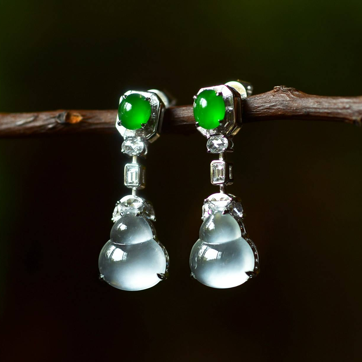 缅甸翡翠A货G18K玻种福禄翡翠耳坠