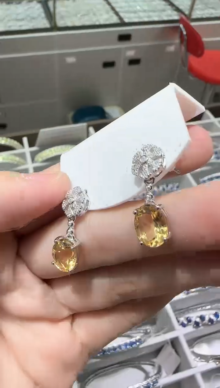 【闪购商品】黄晶耳饰银S925镶嵌设计款