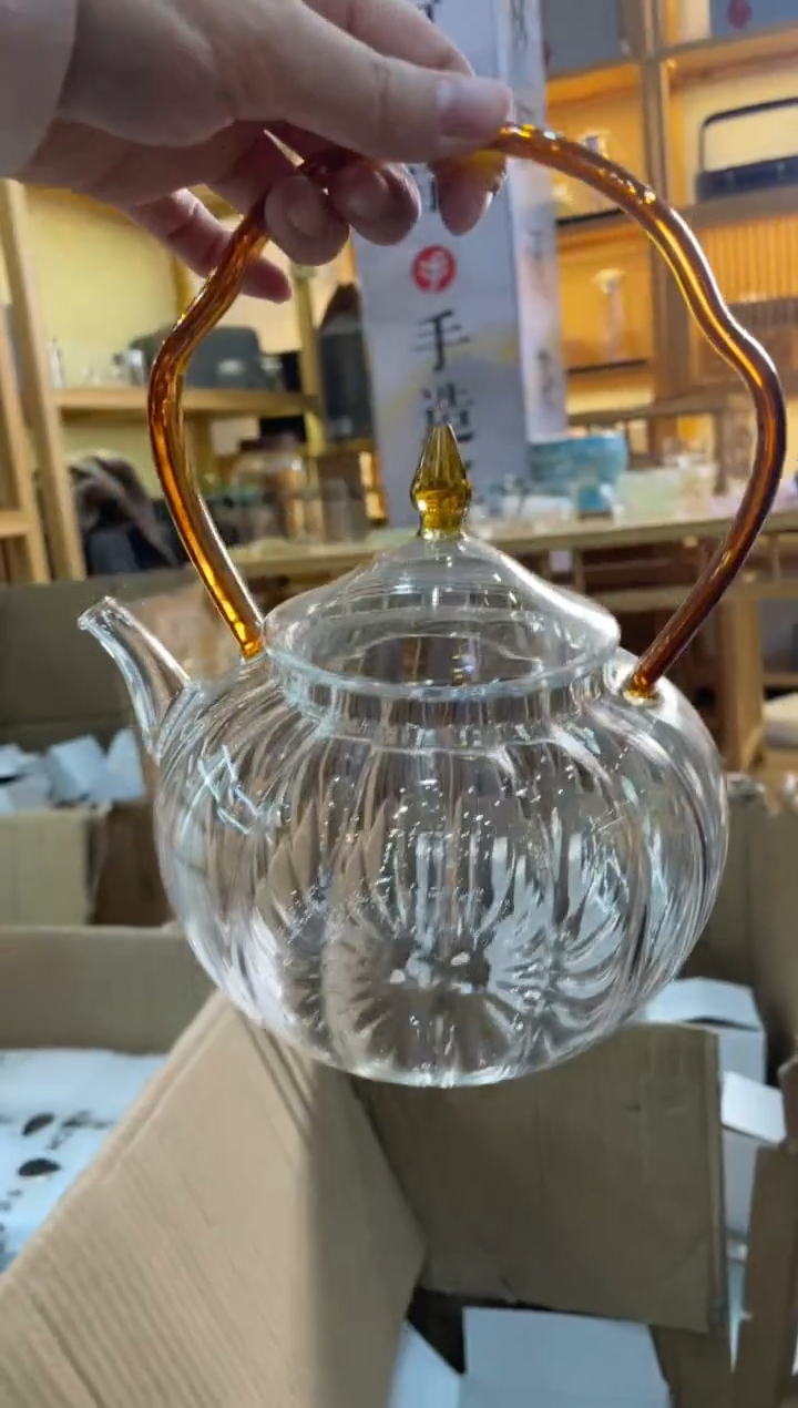 手工艺品玻璃金狮通运壶琥珀把瓜楞素面
