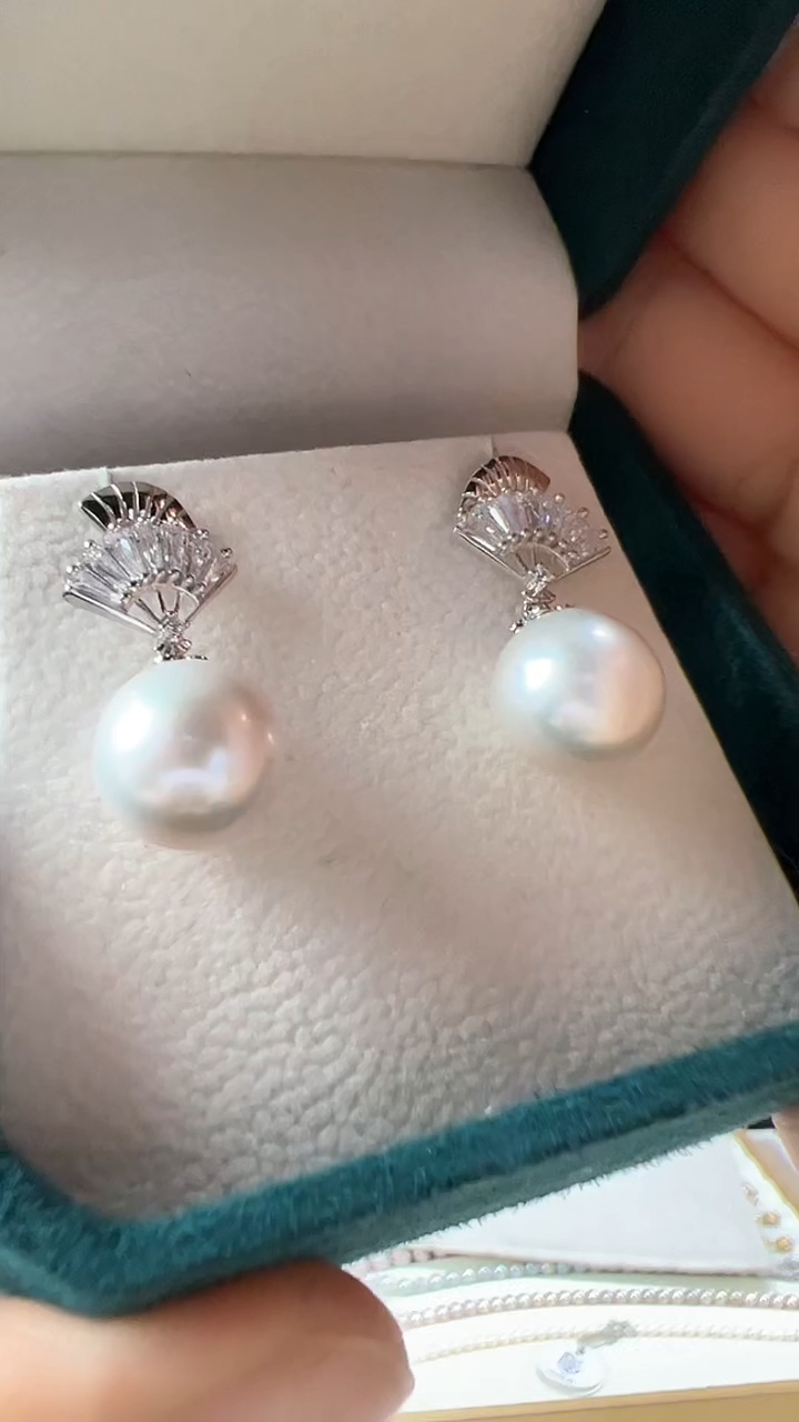 【闪购商品】淡水珍珠耳钉未镶嵌扇面款白雪耳钉