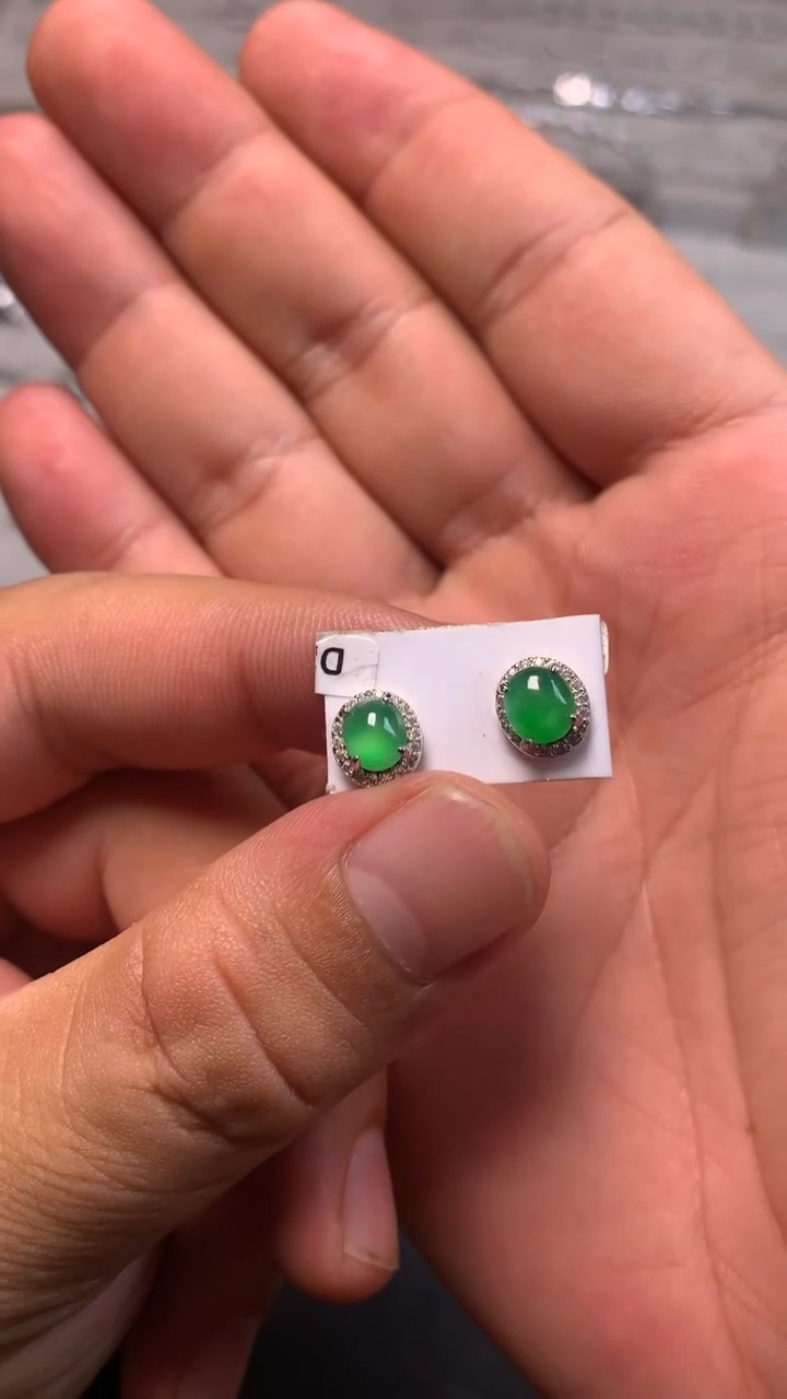 翡翠银S925镶嵌耳饰满色
