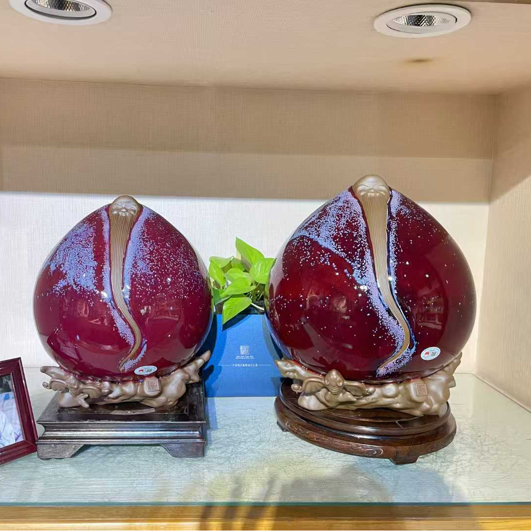 大宋官窑钧瓷【福寿桃】传统陶瓷文化艺术工艺品