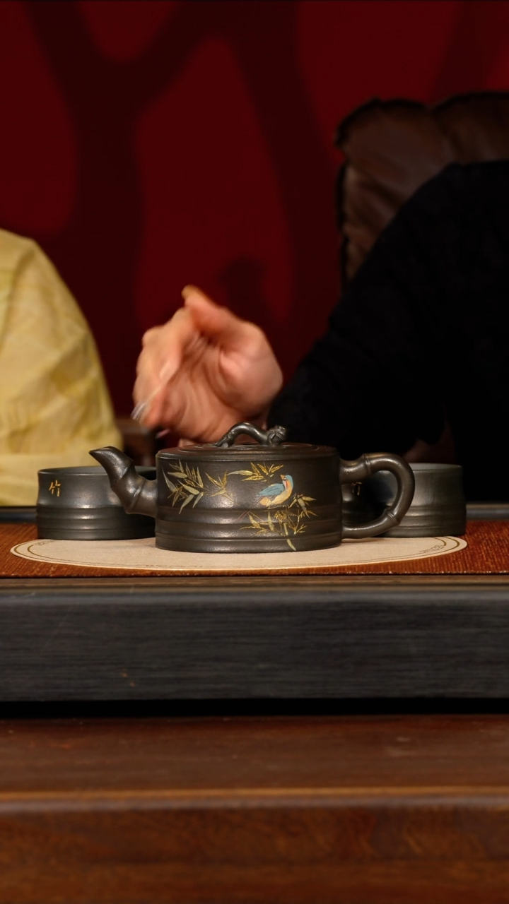 茶壶紫砂宜兴紫砂WJ 古绿泥 竹段套组