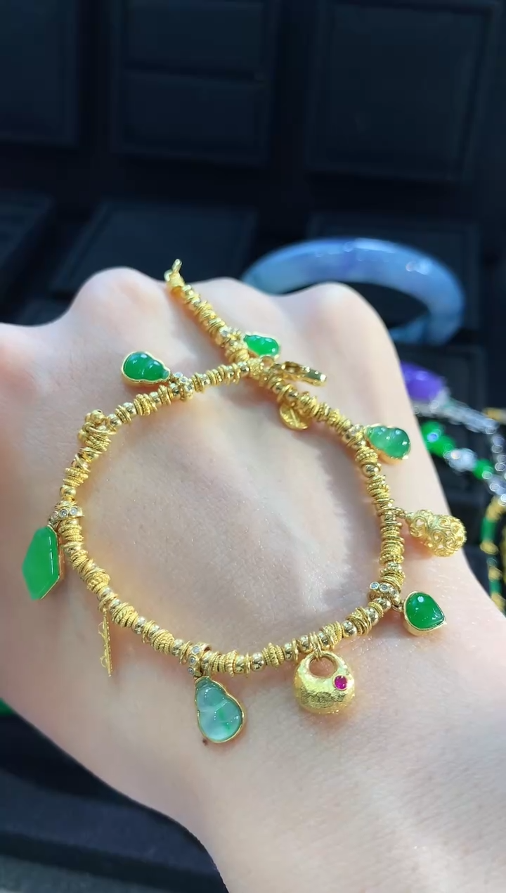 【闪购商品】翡翠手链18K金镶嵌手链