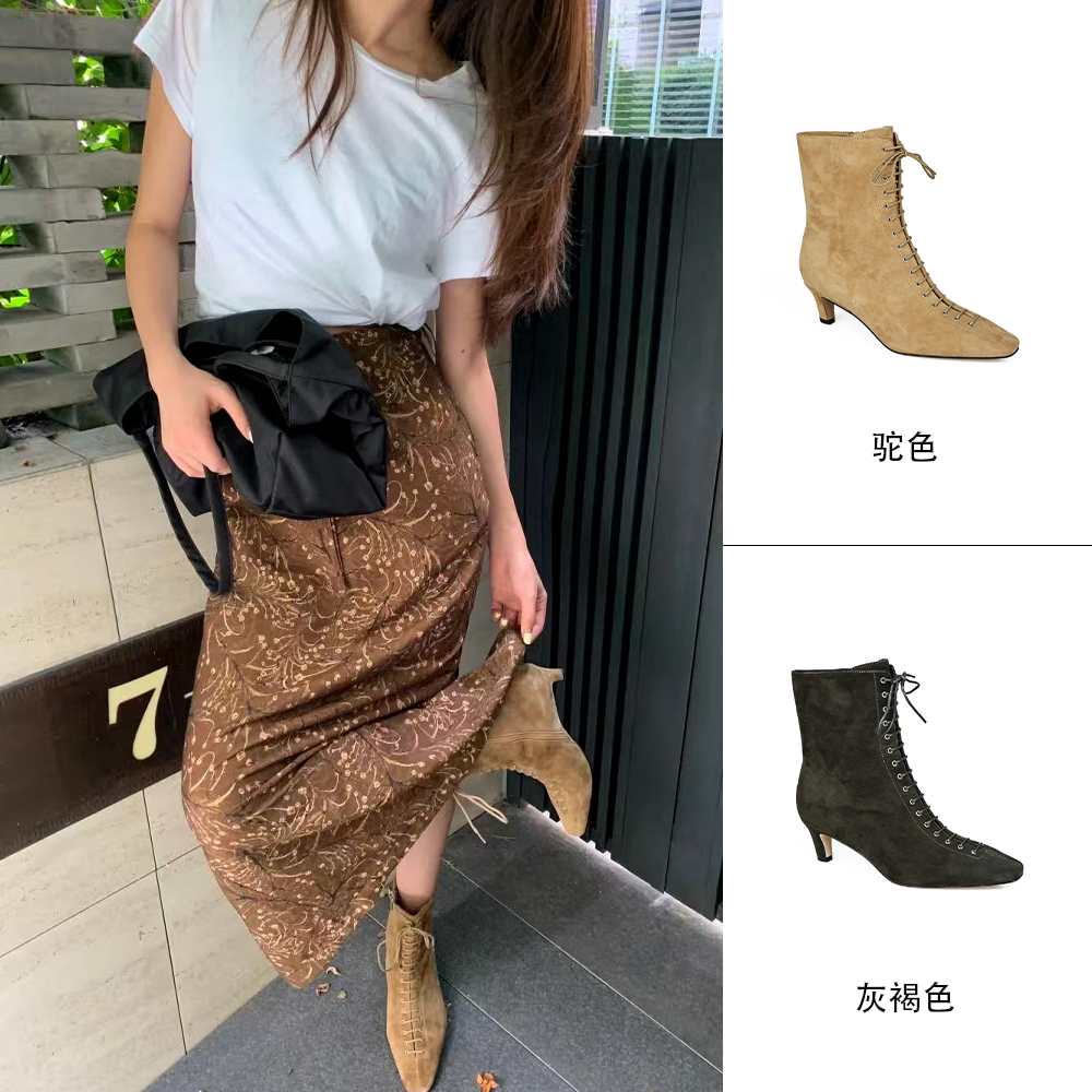 MANIKAGUAN新款25秋冬爆款流光风细跟真皮时装靴混搭美学MK203823