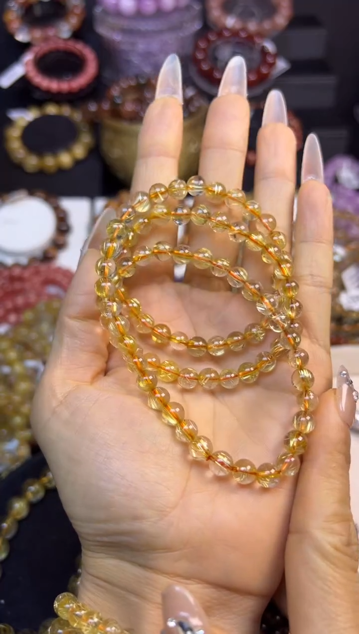 未镶嵌手串水晶金发晶三圈6mm+