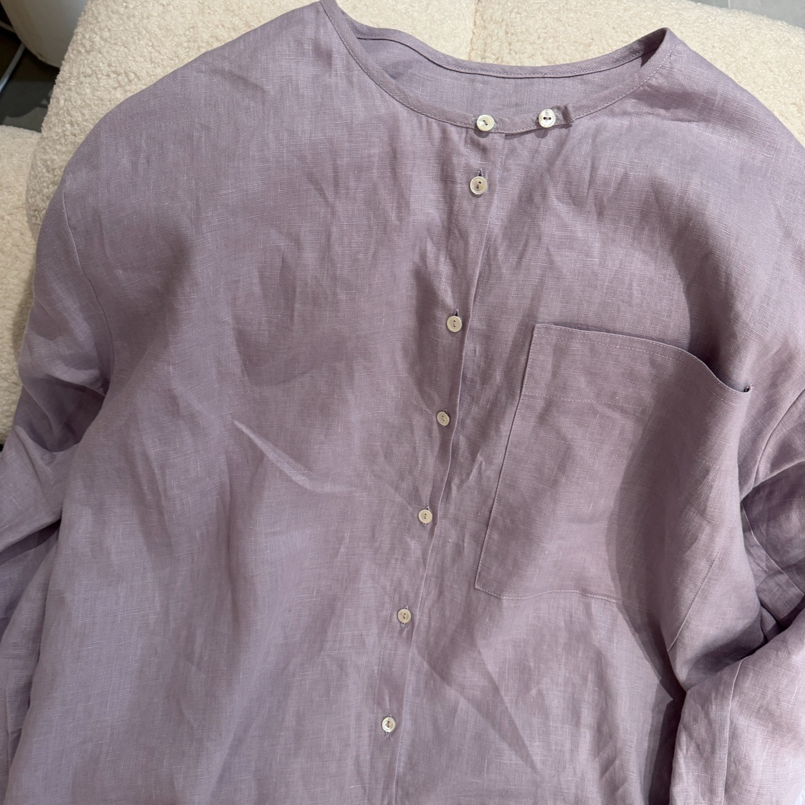 【半夏琉璃】100%亚麻中长款显白圆领衬衫时尚休闲气质韩版上衣女