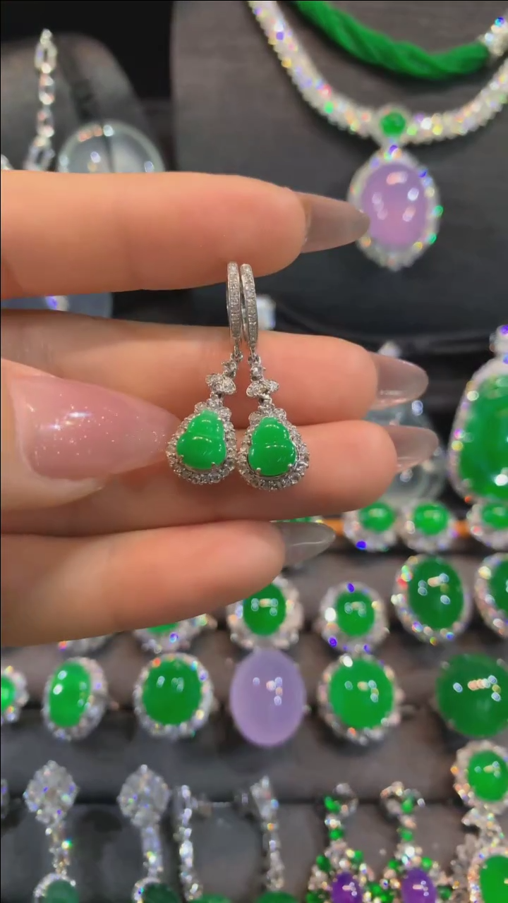 【闪购商品】翡翠耳饰18K金镶嵌耳饰