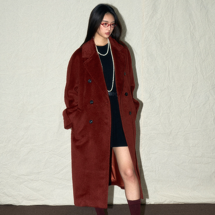 【盛都】冬新高级感苏力羊毛羊驼绒安可拉红长毛长款大衣气质外套女