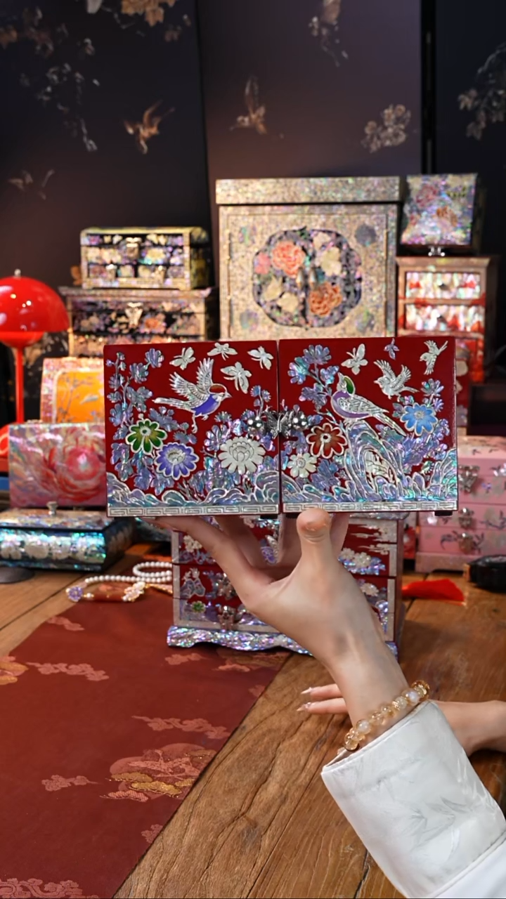 【闪购商品】瓷片螺钿工艺香椿木首饰盒