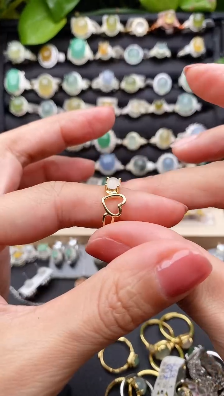 【闪购商品】翡翠戒指银S925镶嵌缅甸天然A货翡翠55  5-8