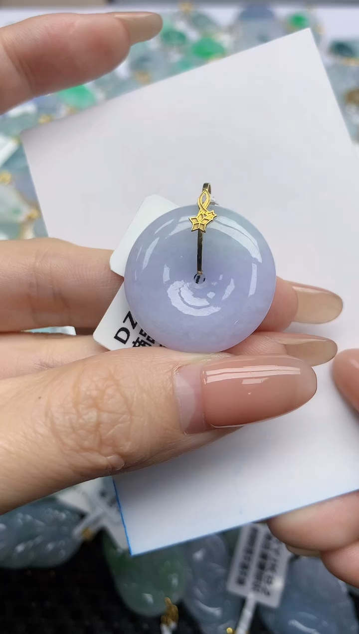 【闪购商品】翡翠挂件18K金镶嵌天然翡翠A货