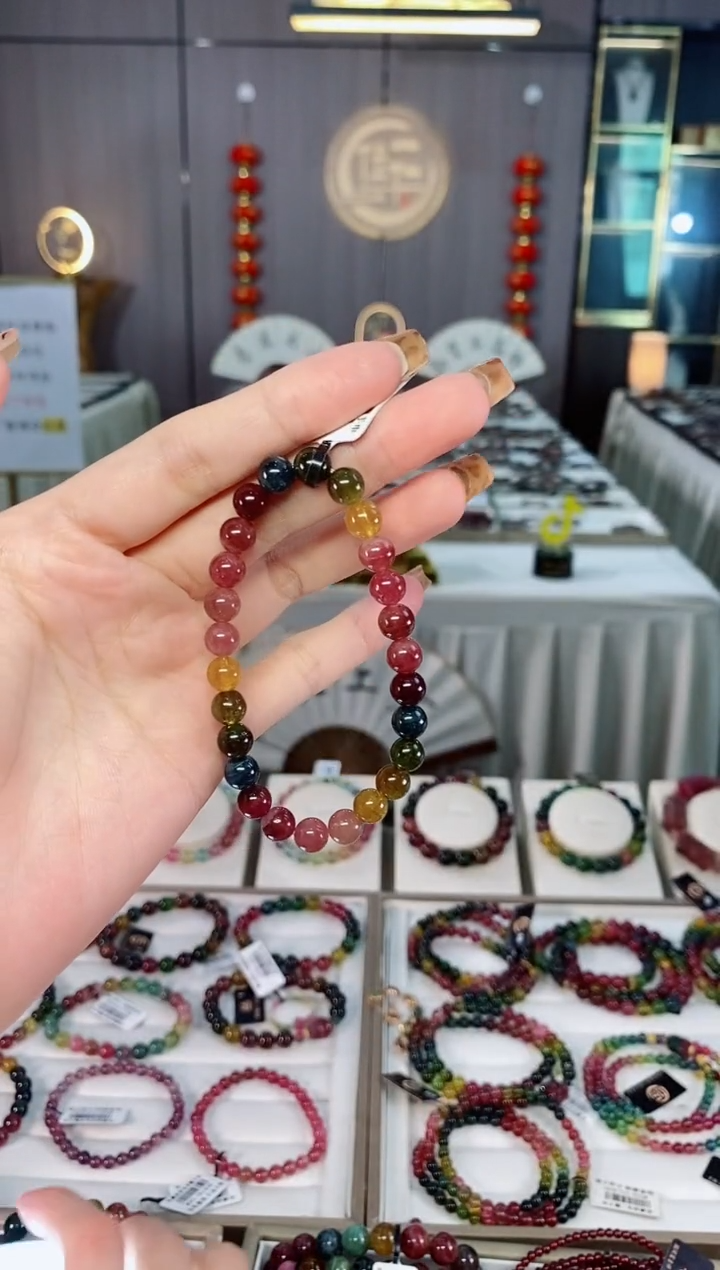 未镶嵌老矿碧玺色标冰体单圈手串7mm+碧玺dan多样性发货一条