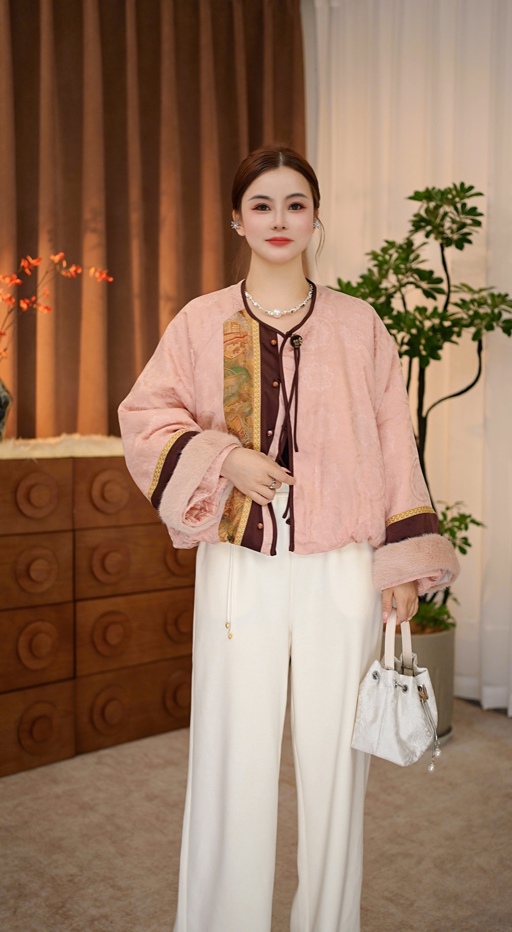 【江南水乡】重磅100%人丝提花棉服时尚新中式国风短款外套