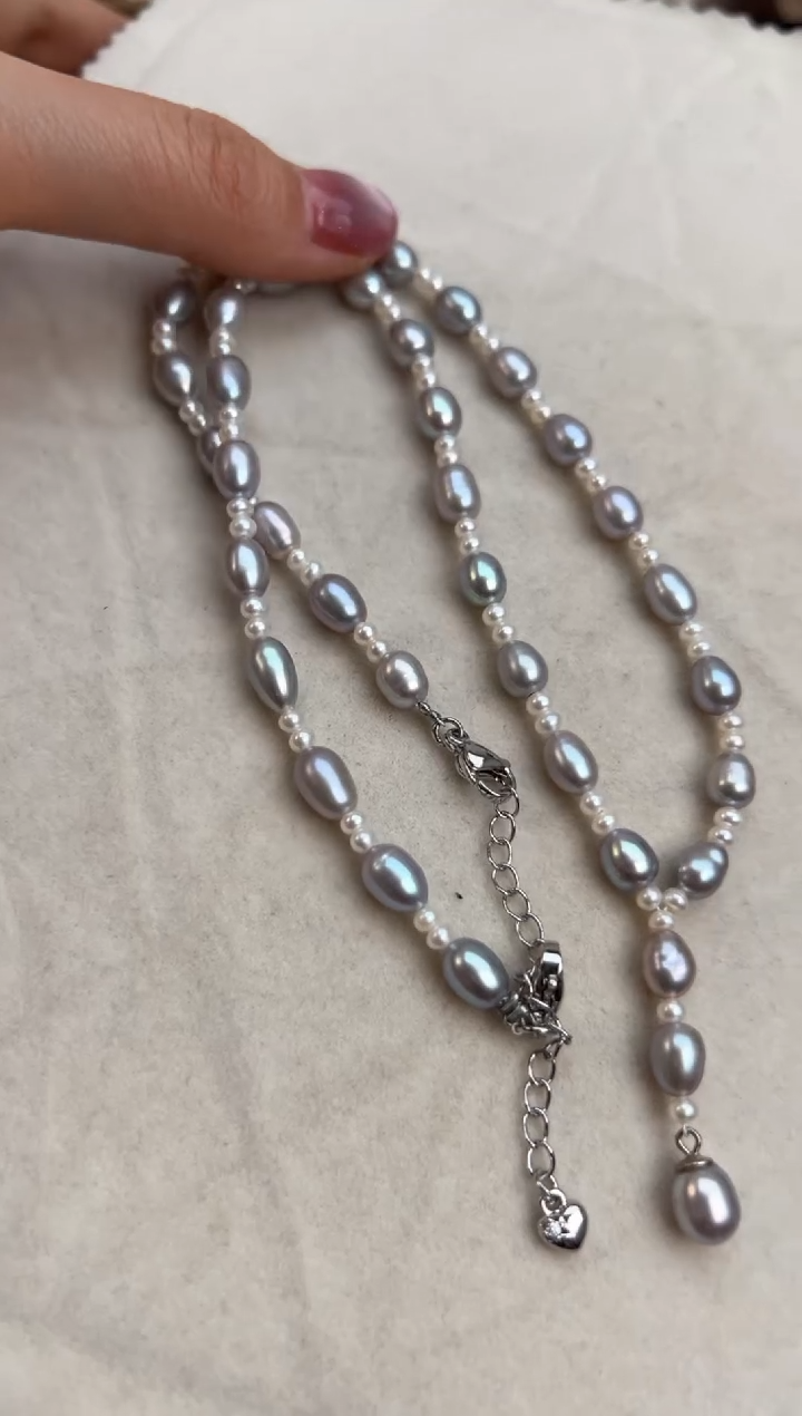 未镶嵌21淡水珍珠diy珍珠项链灰色