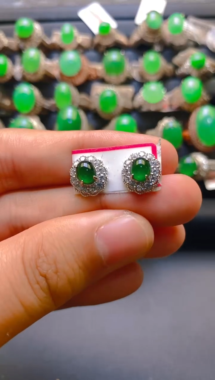 【闪购商品】翡翠耳饰银S925镶嵌天然A货翡翠1