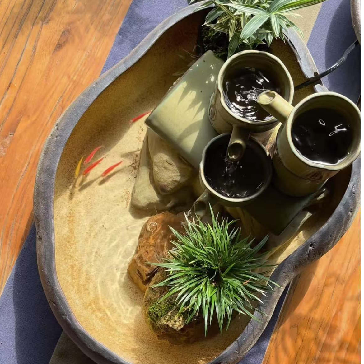 庭院小池 陶瓷桌面微景观生态流水 窑变釉时尚简约设计优雅工艺