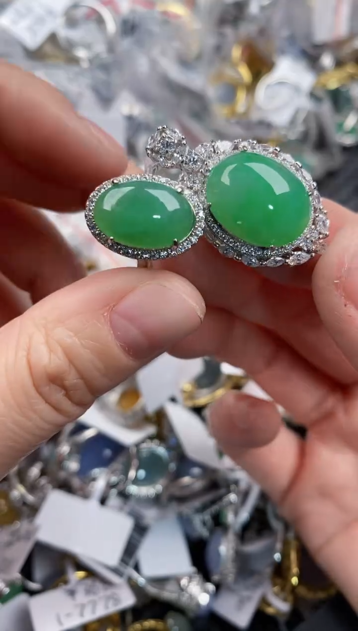 银S925镶嵌戒指翡翠444              2