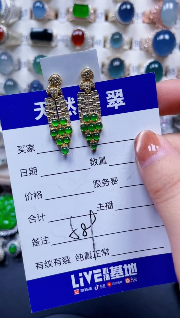 银S925镶嵌翡翠耳饰589