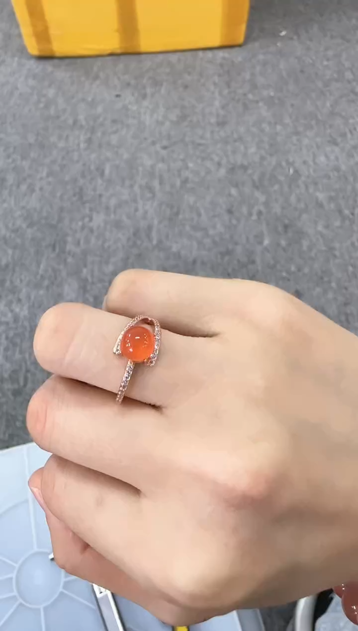 【闪购商品】南红玛瑙戒指银S925镀金镶嵌南红戒指