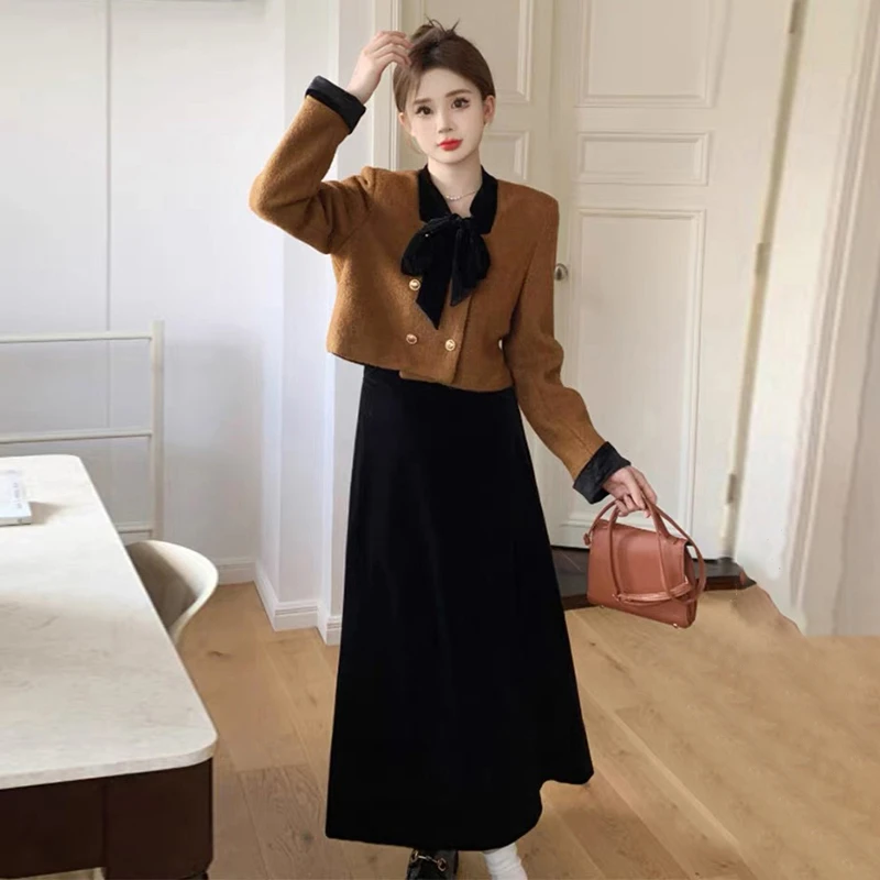 F191 常规款式单排扣休闲风法式连衣裙名媛减龄洋气赫本风