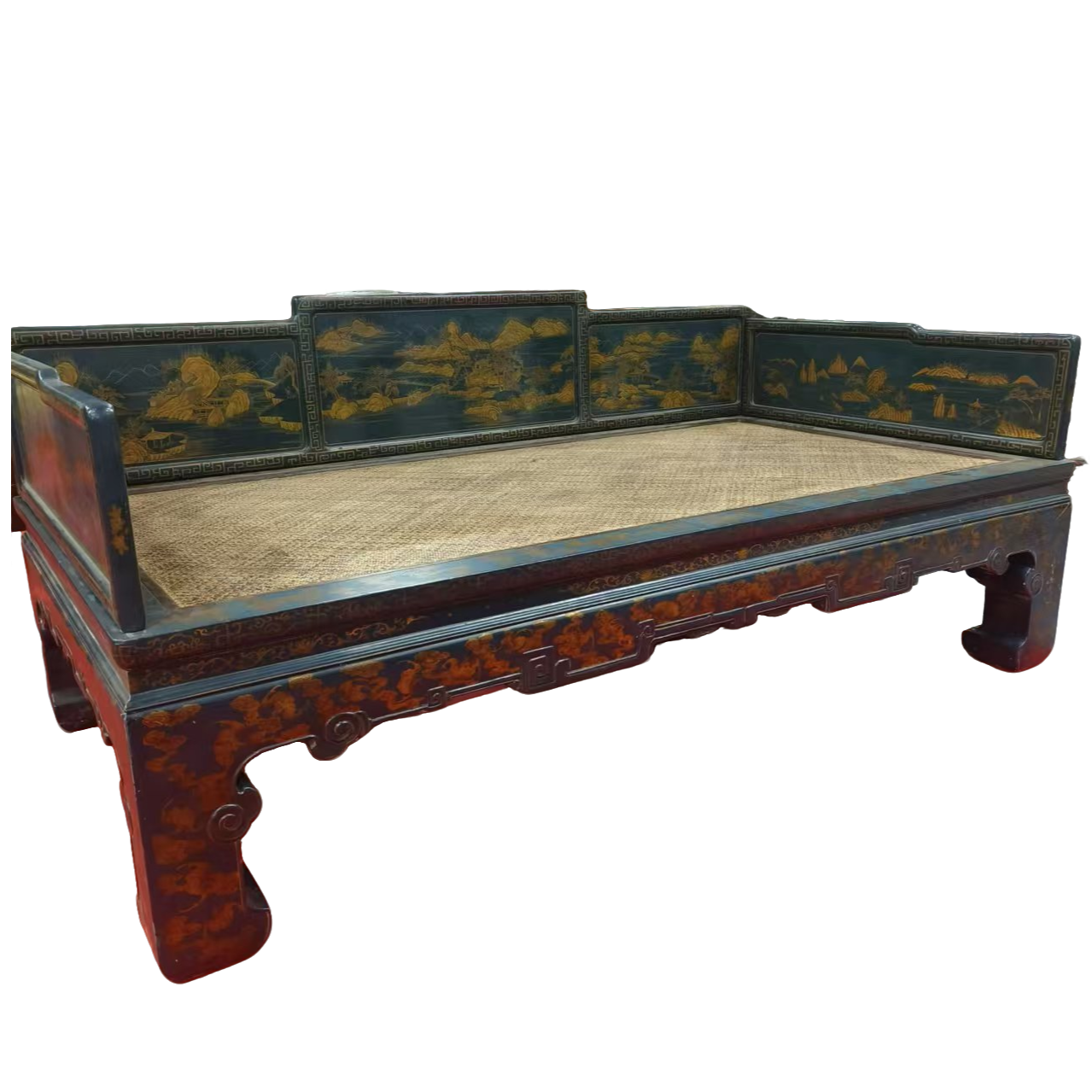 实木藤编大漆罗汉床