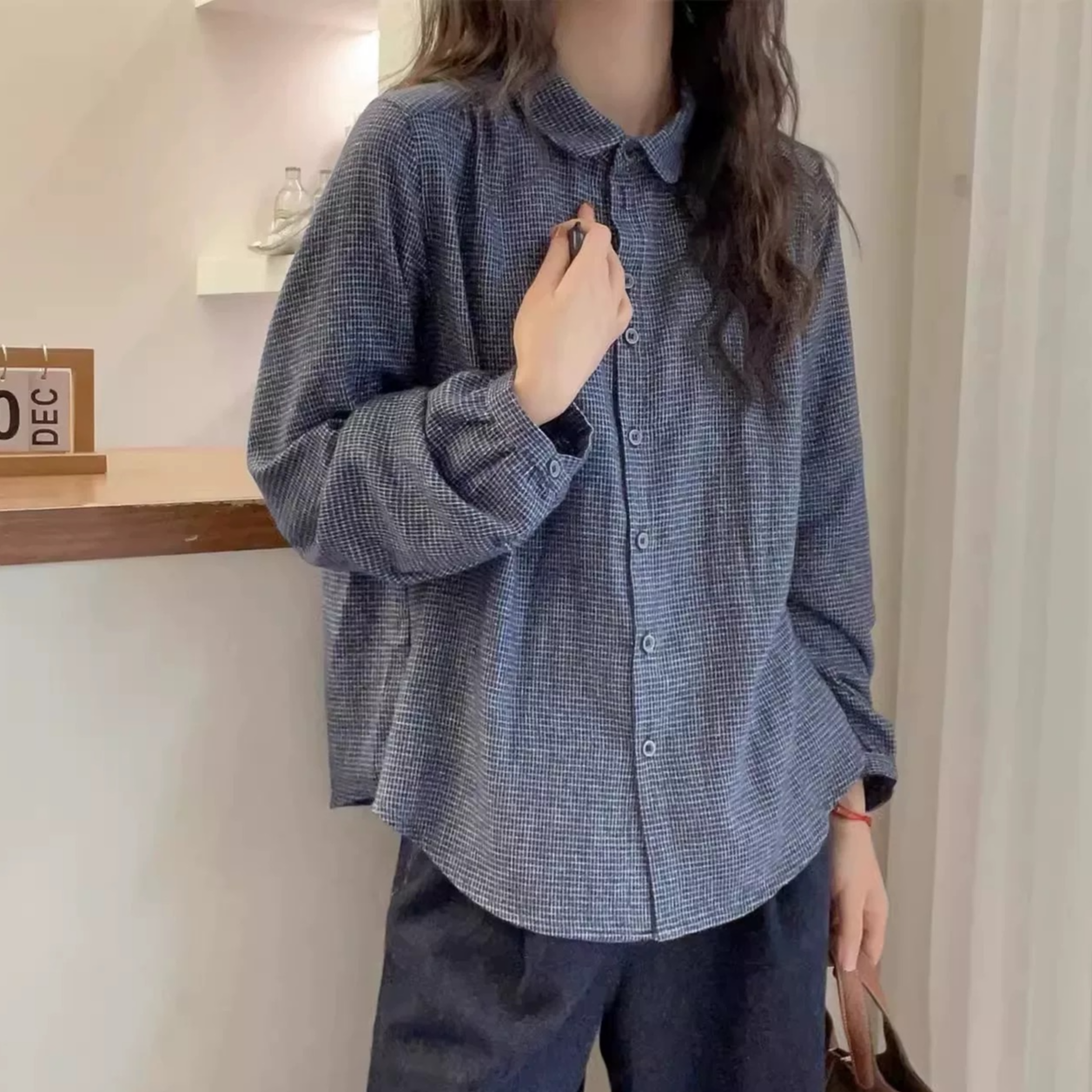 「复古小格子 高级感」磨毛衬衫女 春秋百搭小众宽松气质衬衣S040