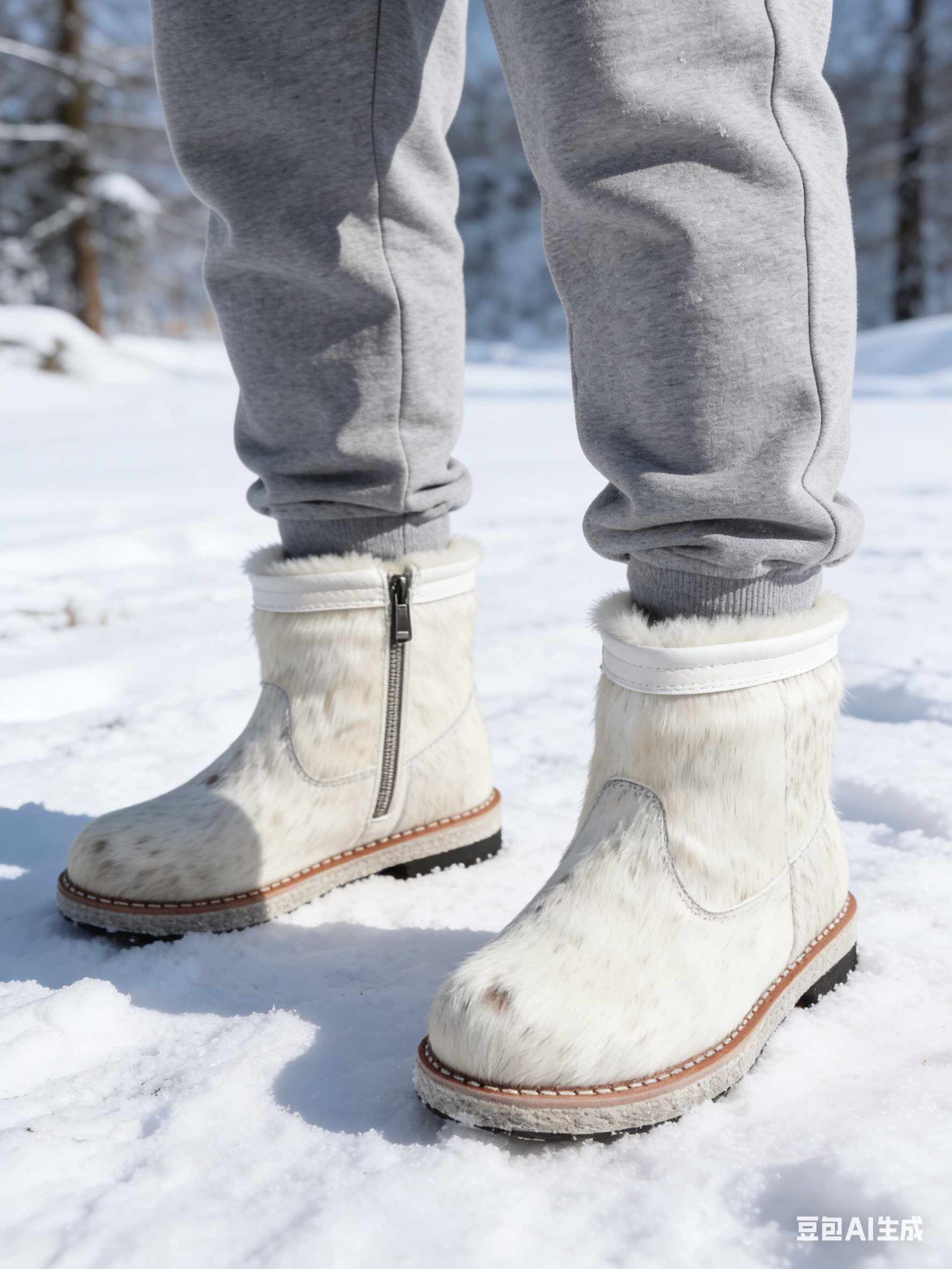 《男-6-1》拉链矮腰皮毛一体马毛抗寒保暖时尚雪地靴冬季