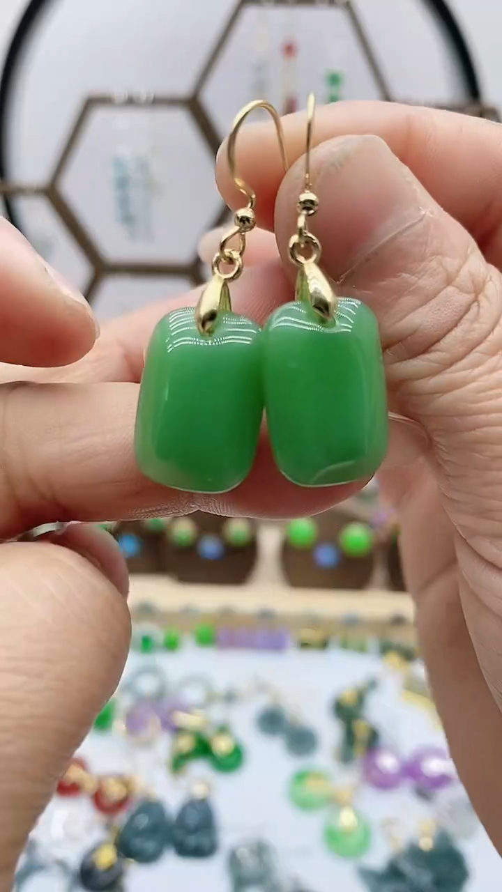 银S925镶嵌和田玉耳饰170