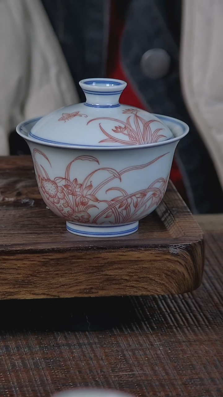 【闪购商品】折葵非器手工手绘石兰图盖碗