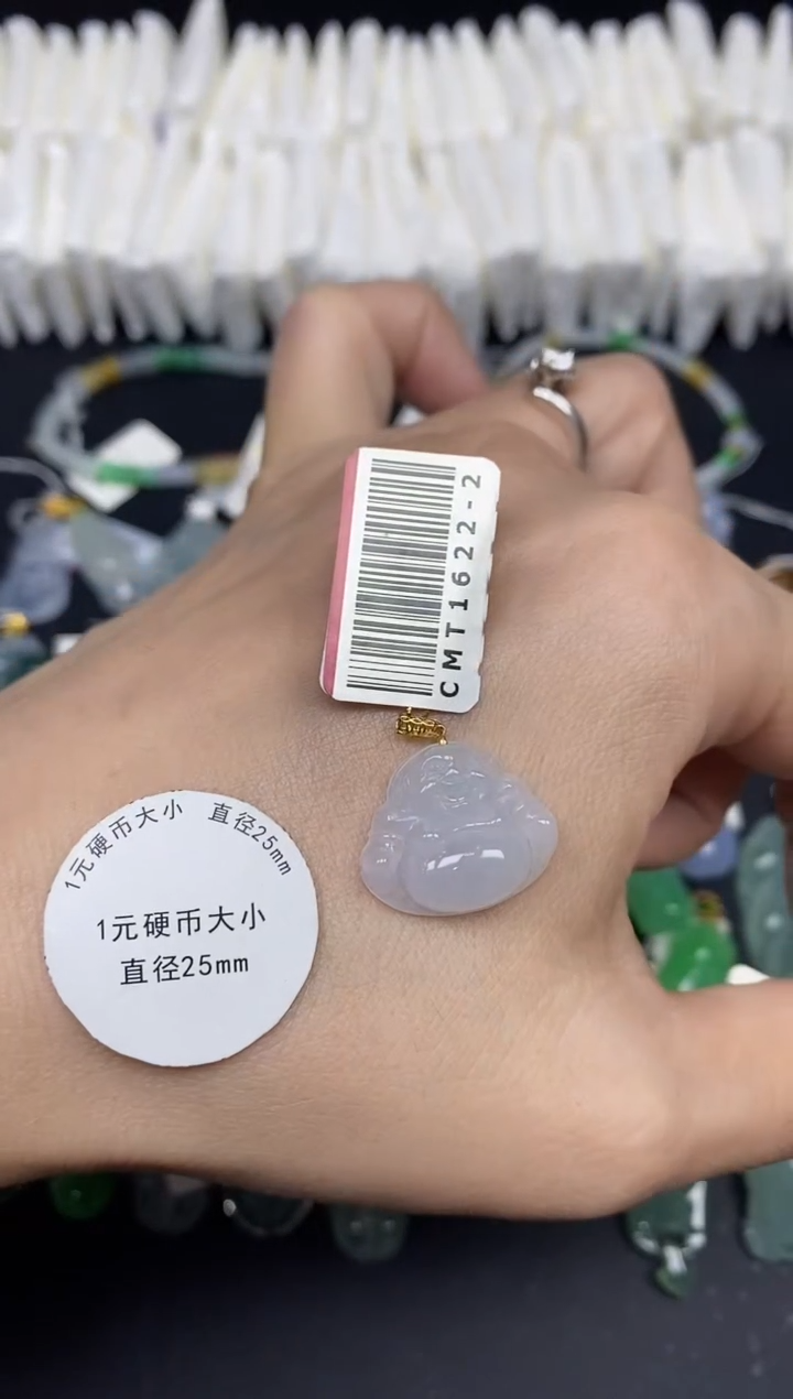吊坠(不含链)18K金镶嵌翡翠佛公18K金扣镶嵌@@CMT1622-2