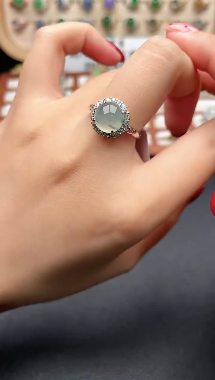 银S925镶嵌戒指翡翠一物一证一礼盒