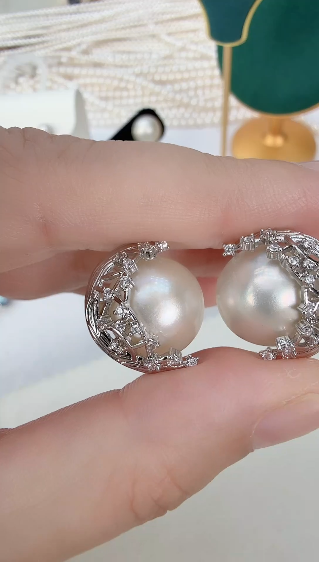 耳饰拼合珍珠（马贝珠）未镶嵌星月