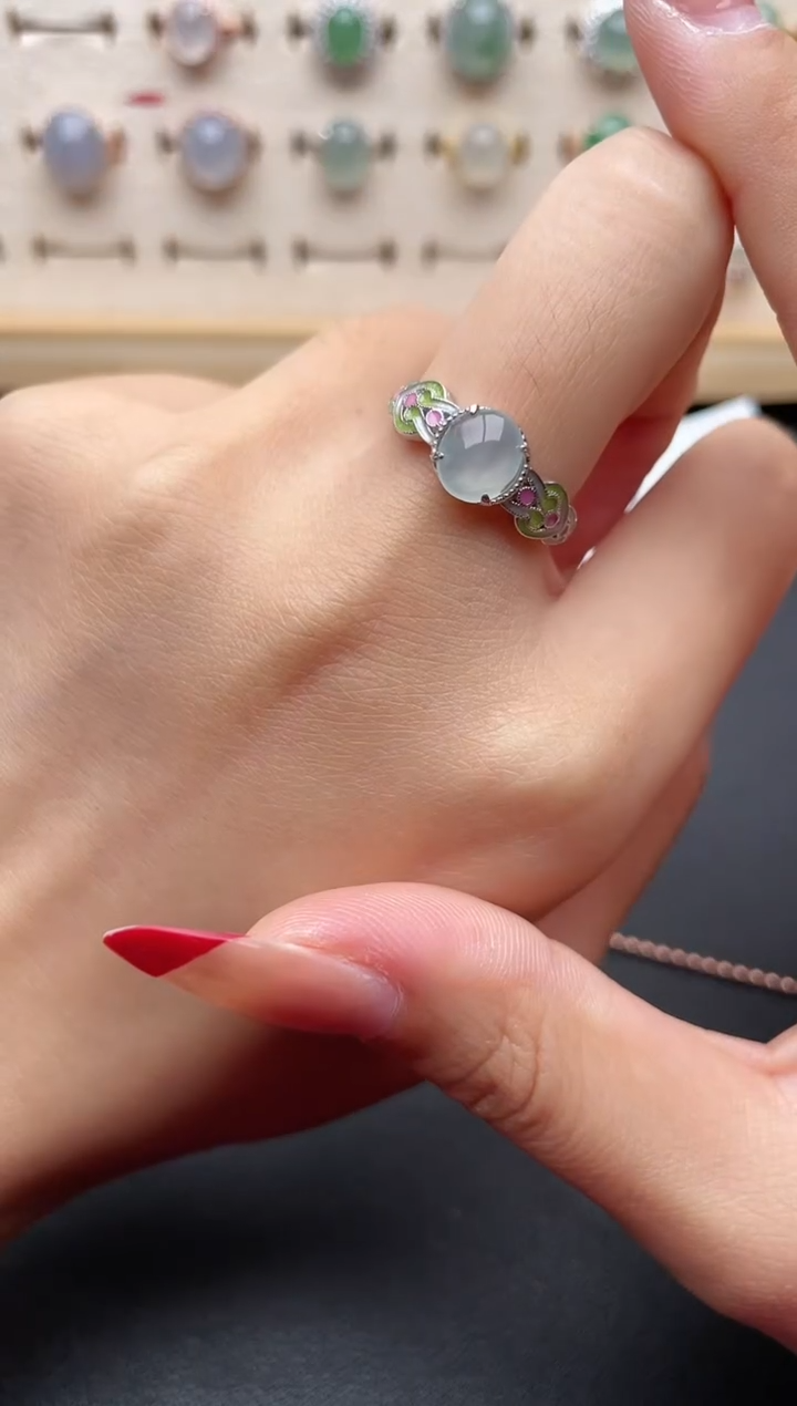 【闪购商品】翡翠戒指银S925镶嵌一物一证一礼盒