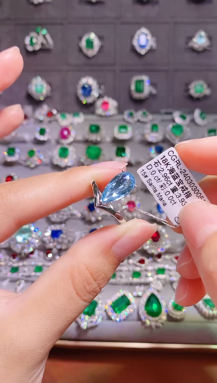 【闪购商品】海蓝宝石戒指18K金镶嵌1