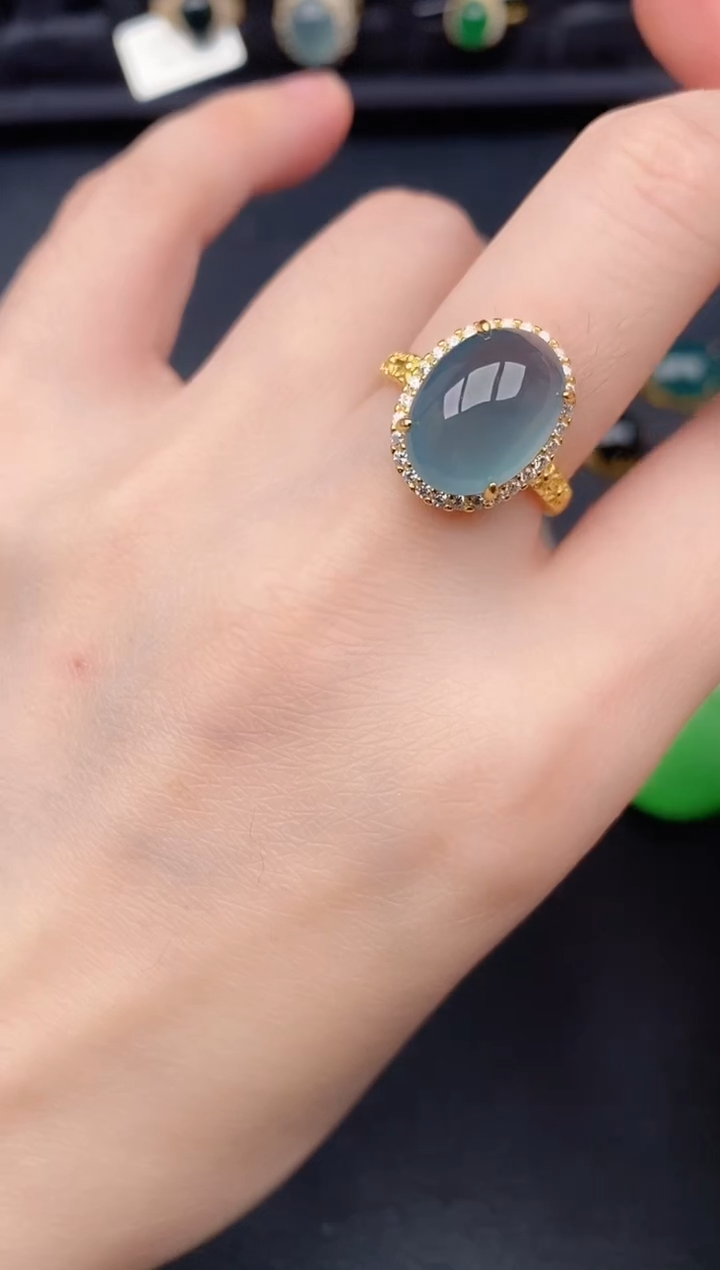 银S925镶嵌戒指翡翠天然a货翡翠384