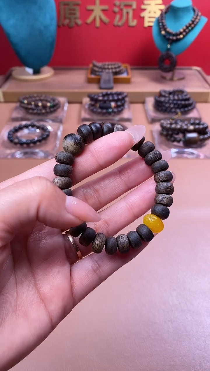 【闪购商品】沉香手串L富森红土10算盘珠+白棋虎斑留疤顶珠