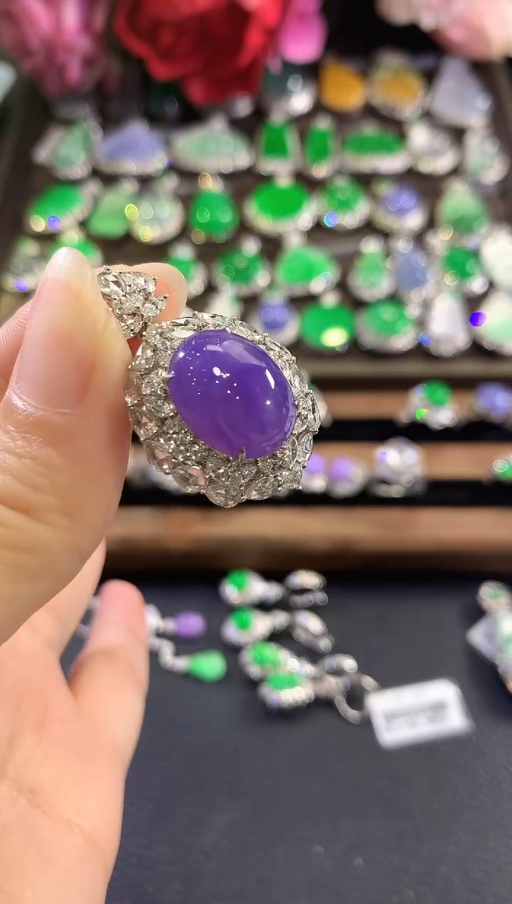 吊坠(不含链)18K金镶嵌翡翠C81 紫货有色差