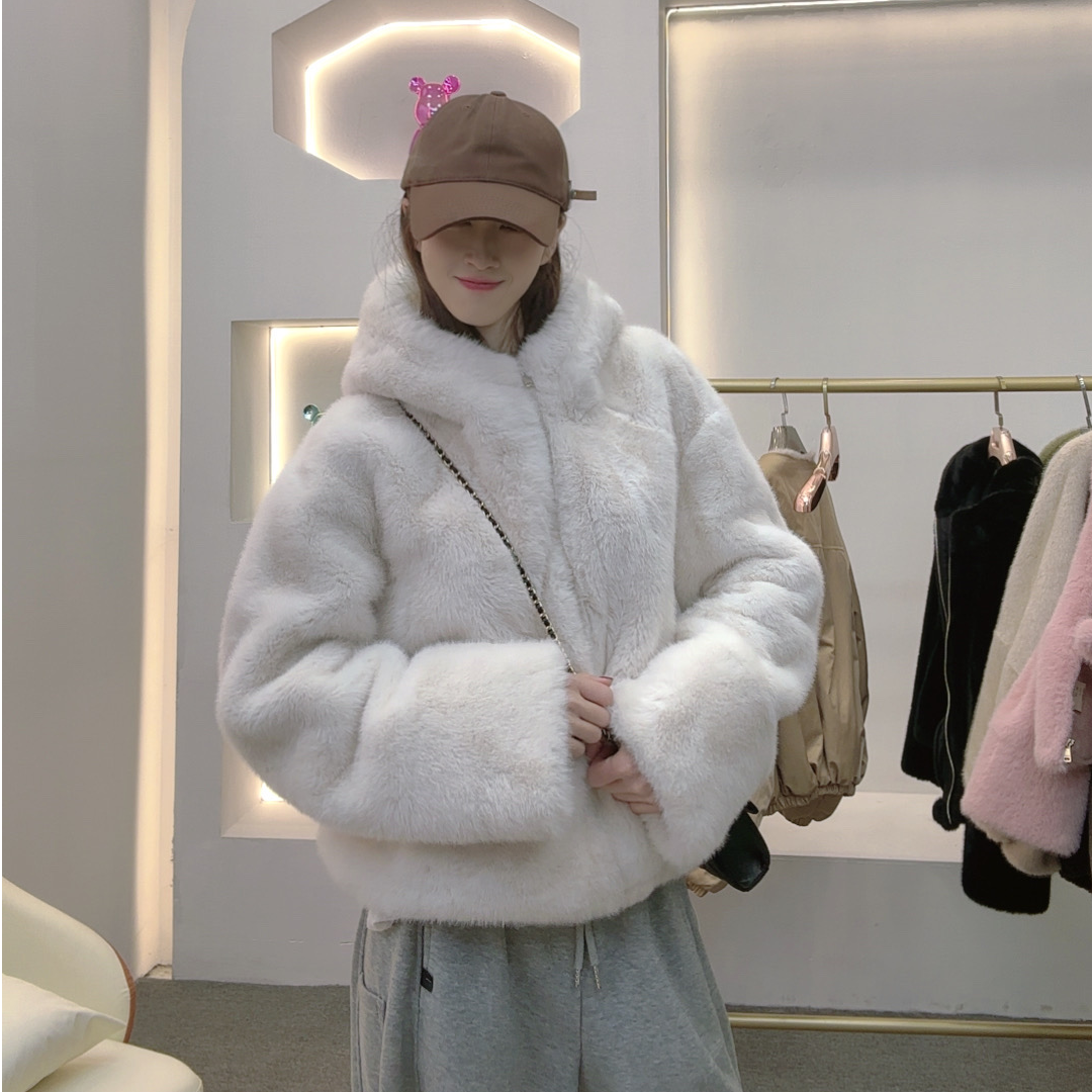 【喜欢BUYIT就买】连帽短款百搭女装厚款拉链宽松型INS环保毛毛外套